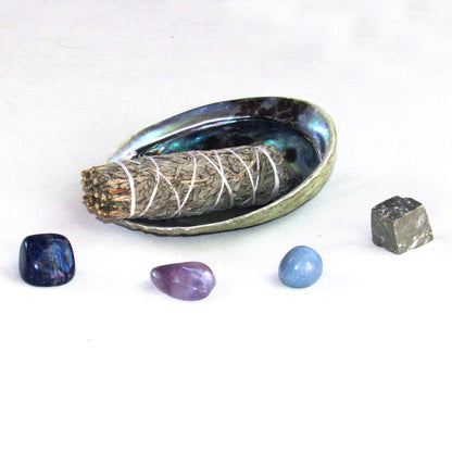 Genuine Gemstone and Abalone Smudge Kit with Organic Sage