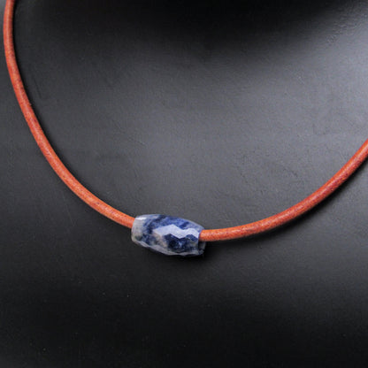 Men's Minimalist Leather Necklace with Gemstone