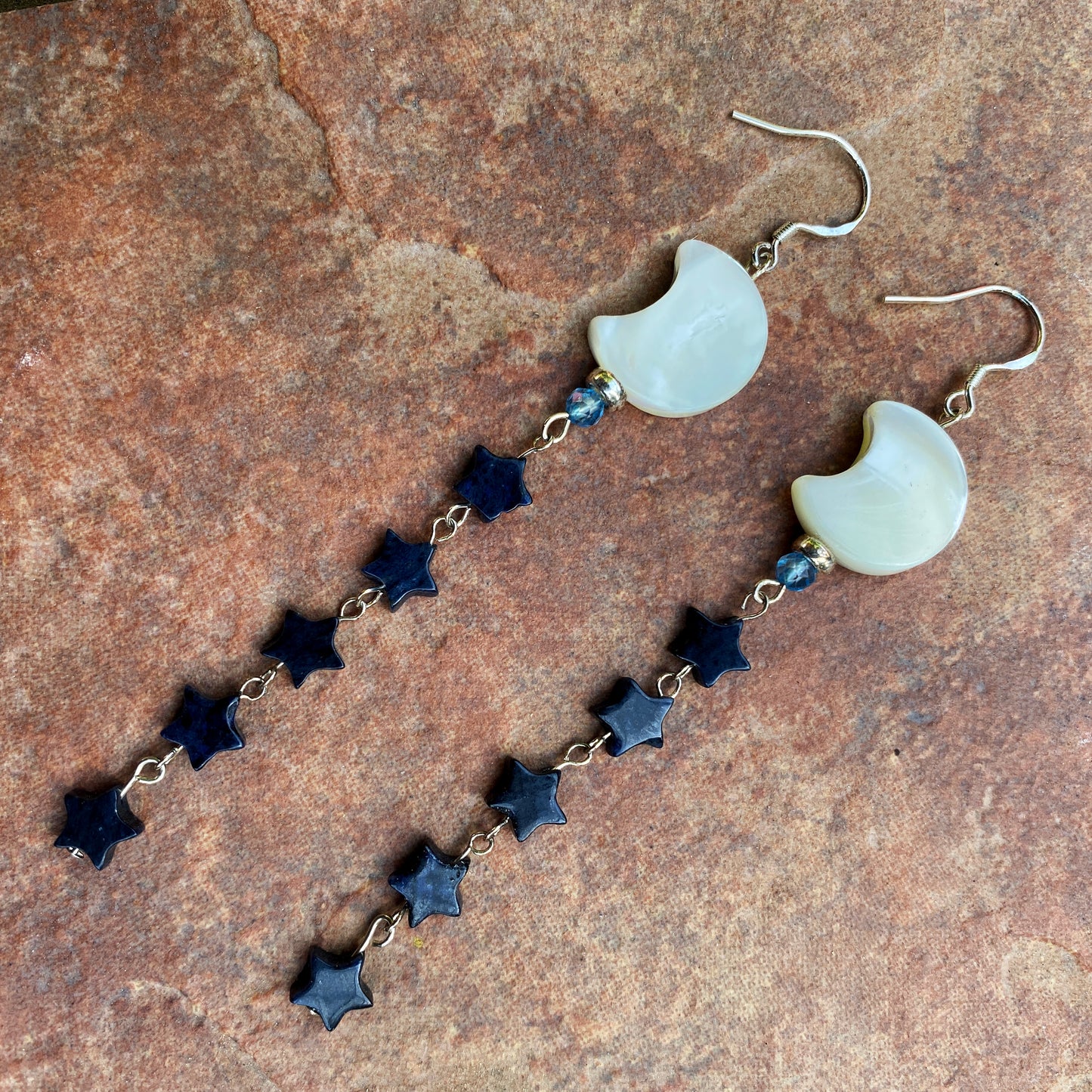 Mother of Pearl Moons & Dumortierite Star Gemstone drop earrings earrings