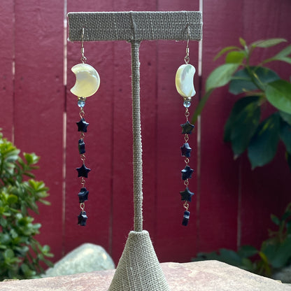 Mother of Pearl Moons & Dumortierite Star Gemstone drop earrings earrings