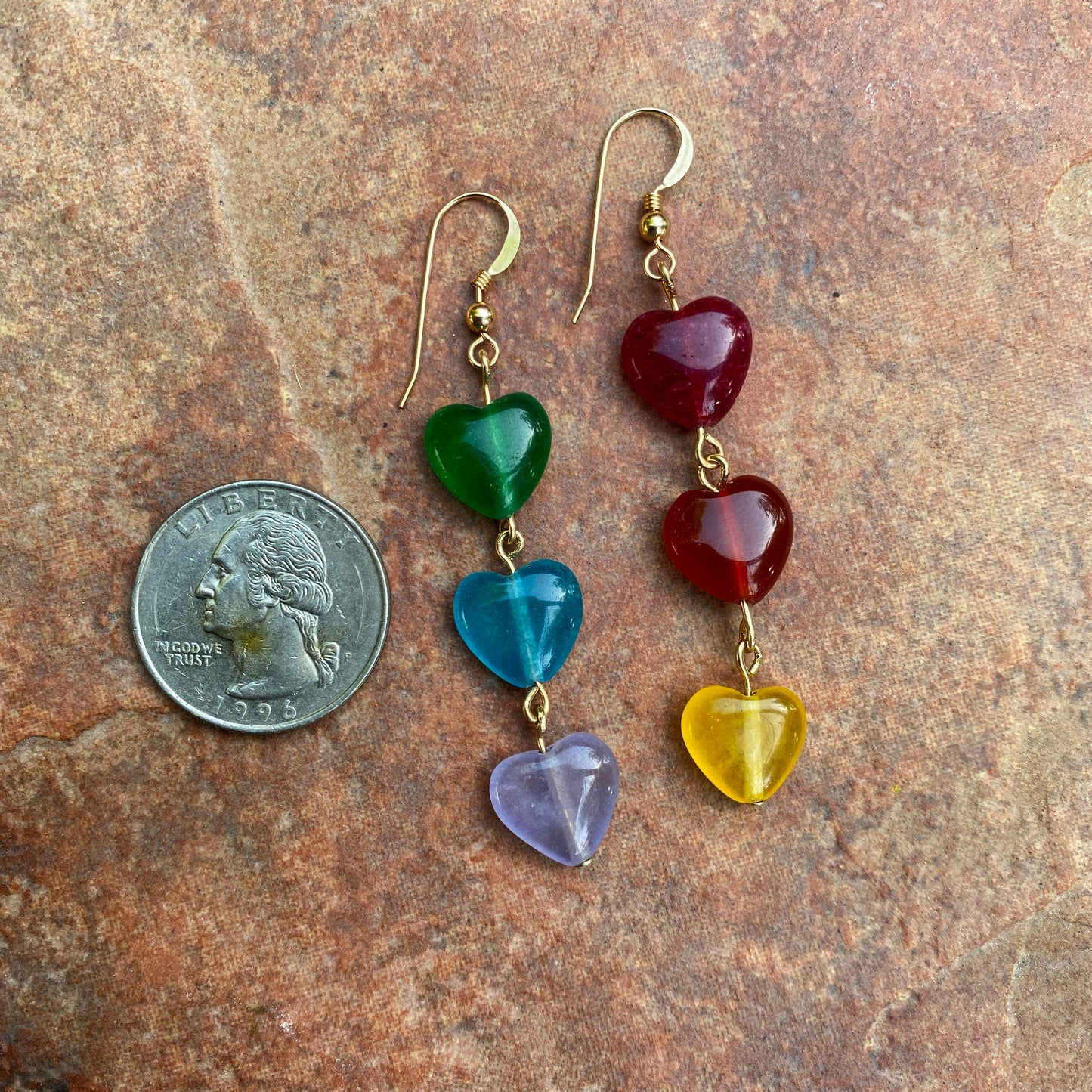 Rainbow Pride Jade Hearts Gemstone Earrings