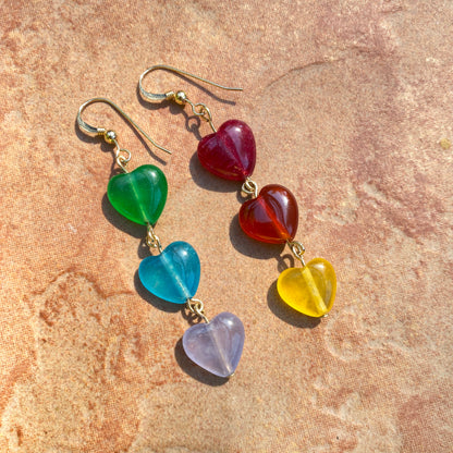 Rainbow Pride Jade Hearts Gemstone Earrings