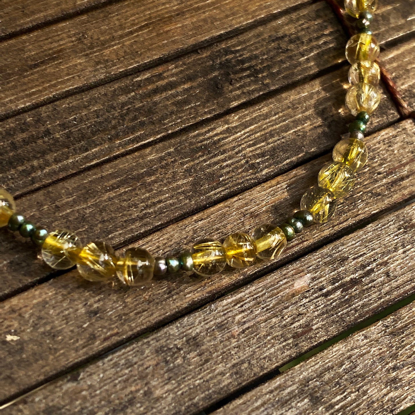 Golden Rutile Quartz Gemstone and fresh water Pearls Anklet