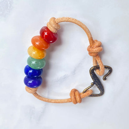 Genuine Leather and Jade gemstone PRIDE colors Bracelet