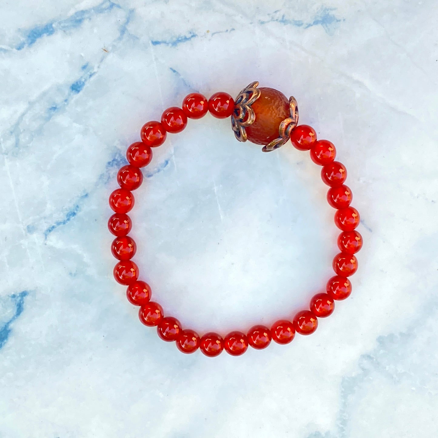 Carnelian gemstone stretch Bracelet with Copper accents