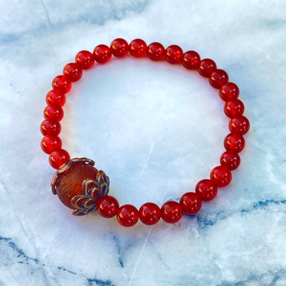 Carnelian gemstone stretch Bracelet with Copper accents