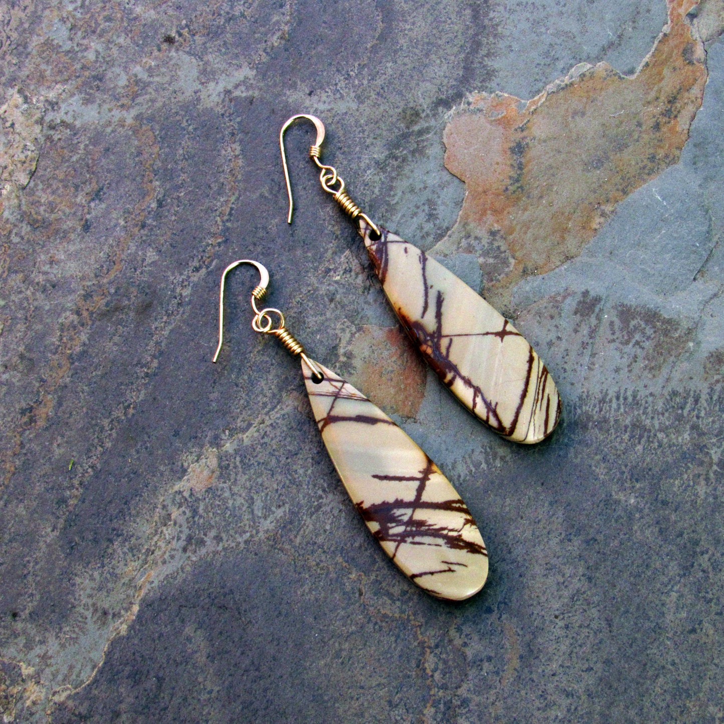 Picasso Jasper Gemstone hand wrapped Earrings