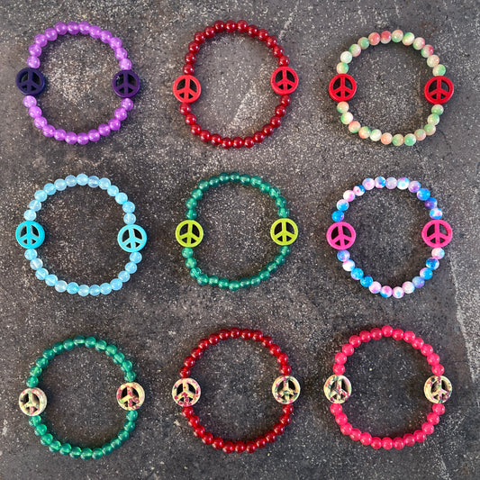 Women's Various Colored Jade Gemstone Peace Sign Bracelets