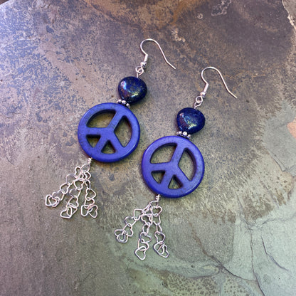 Peace Sign and Various Gemstone Heart Earrings