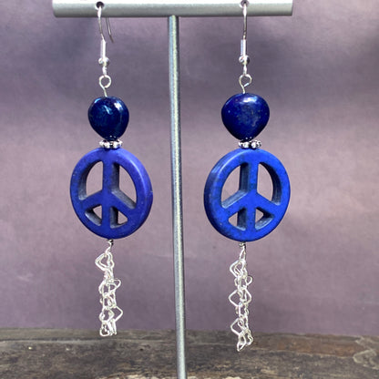 Peace Sign and Various Gemstone Heart Earrings