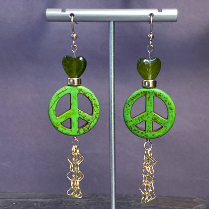 Peace Sign and Various Gemstone Heart Earrings