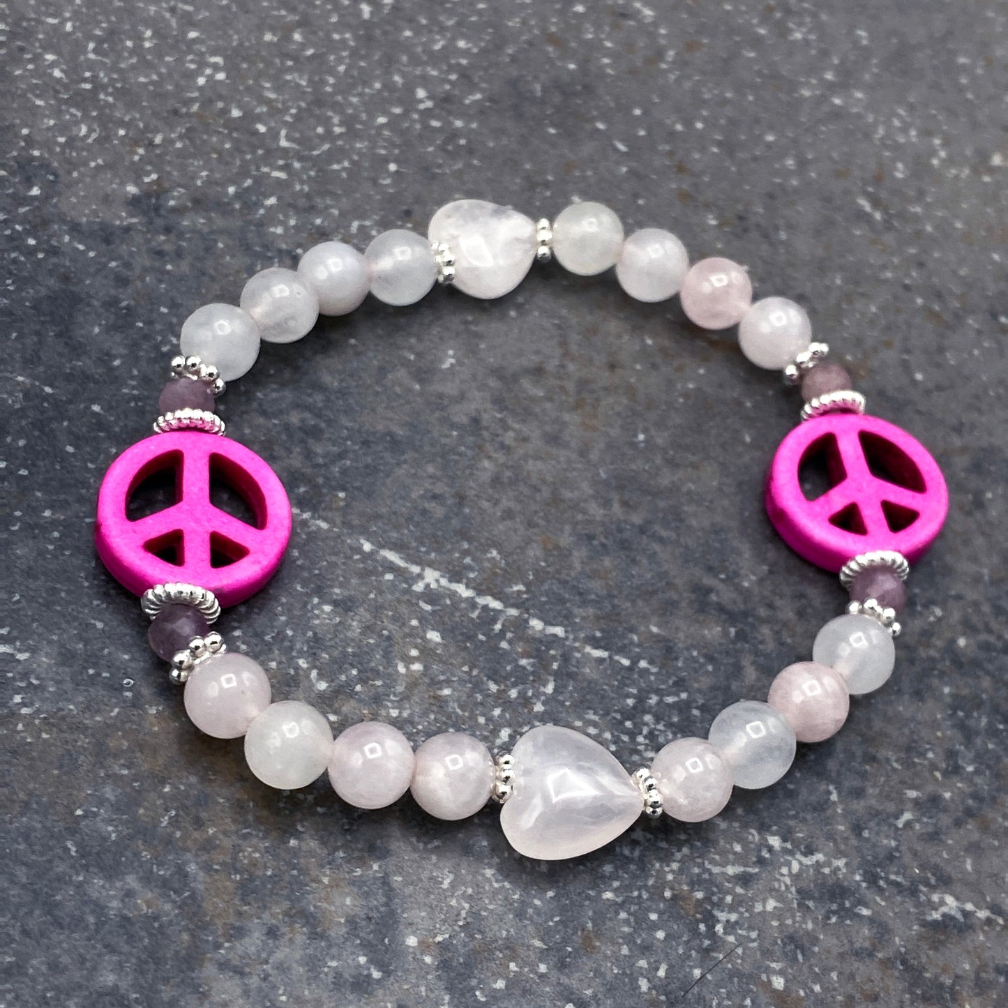 Women's Gemstone Peace Sign Bracelets with Sterling Silver.