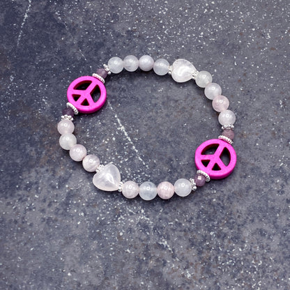 Women's Gemstone Peace Sign Bracelets with Sterling Silver.