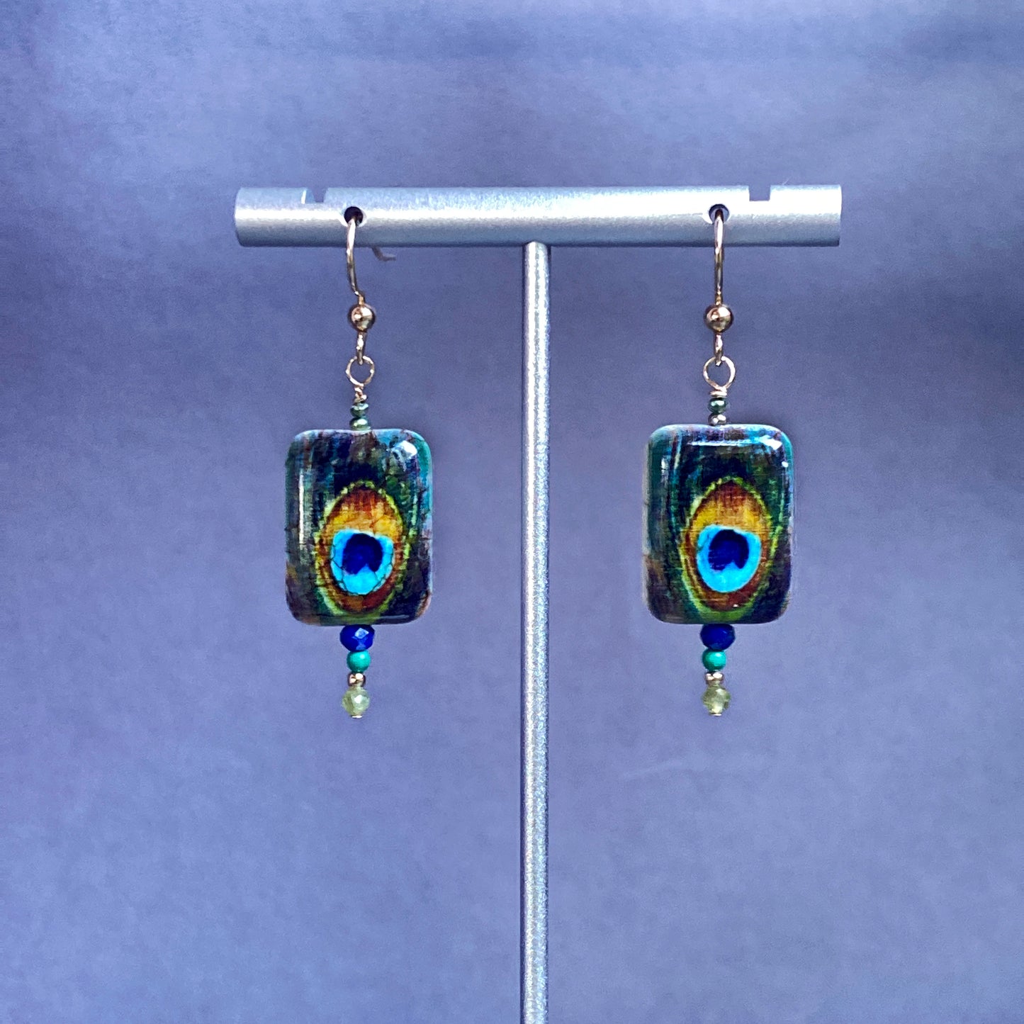 Women's Painted Peacock with Peridot, Turquoise Gemstone Earrings