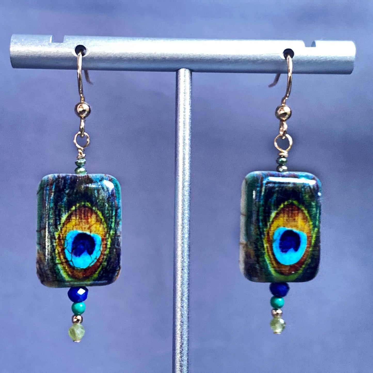 Women's Painted Peacock with Peridot, Turquoise Gemstone Earrings