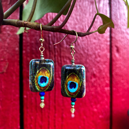 Women's Painted Peacock with Peridot, Turquoise Gemstone Earrings