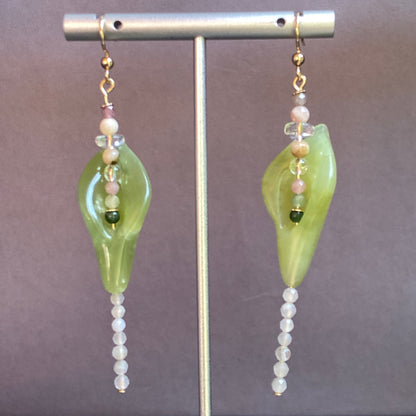 Jade Calla Lily 14 KT GF and Gemstone Drop Earrings