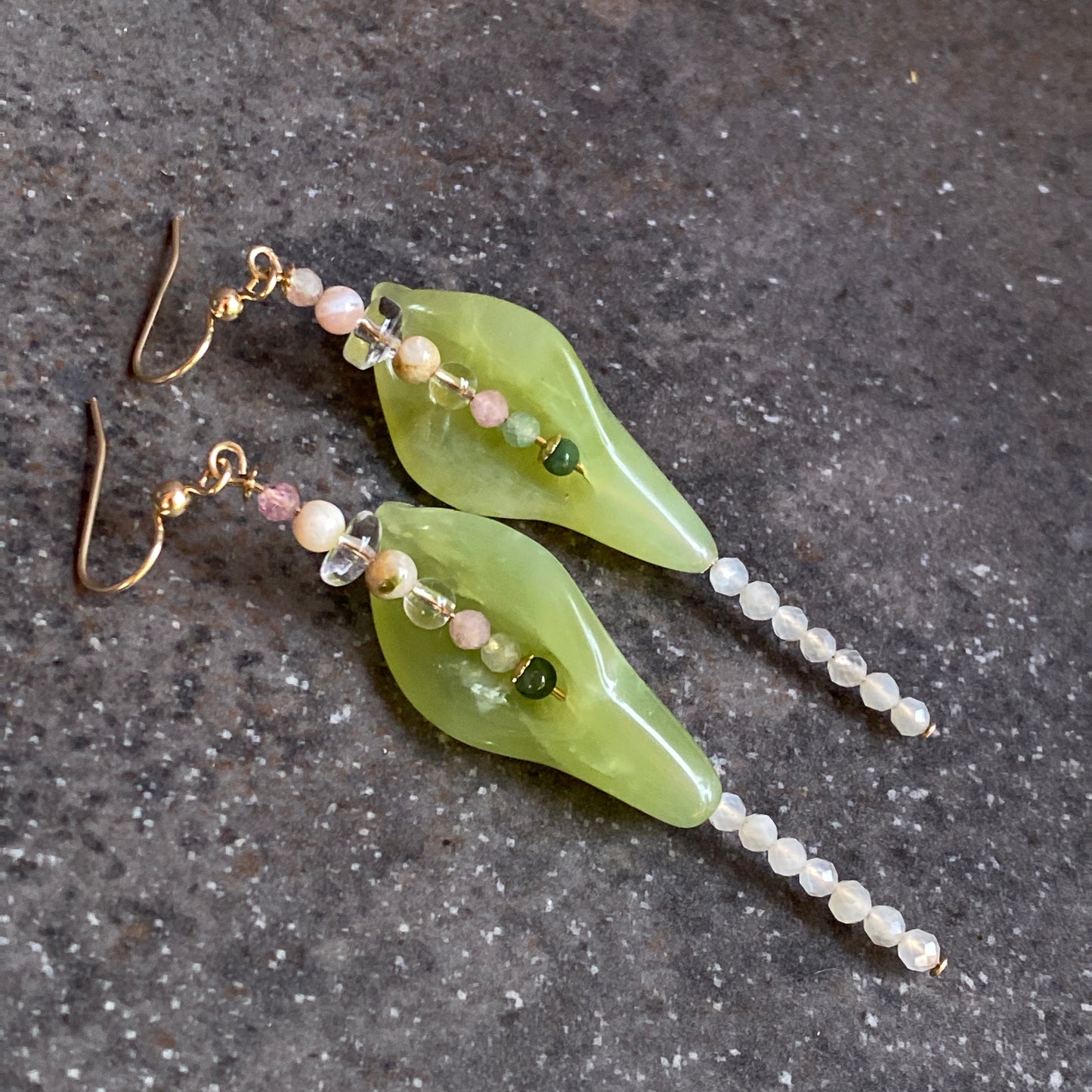 Jade Calla Lily 14 KT GF and Gemstone Drop Earrings