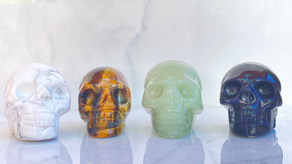 Natural Tiger Eye, Obsidian, Aventurine or White Turquoise gemstone Skull
