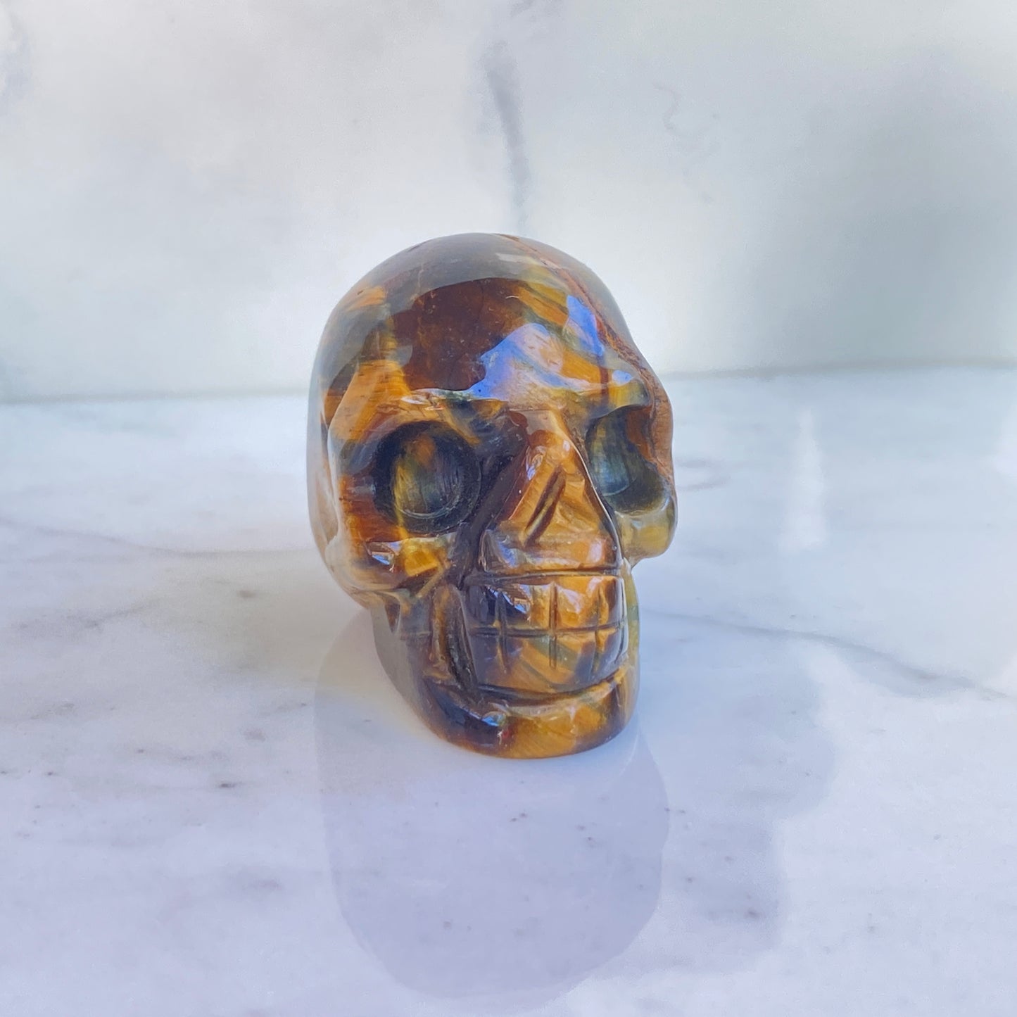 Natural Tiger Eye, Obsidian, Aventurine or White Turquoise gemstone Skull