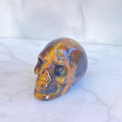 Natural Tiger Eye, Obsidian, Aventurine or White Turquoise gemstone Skull