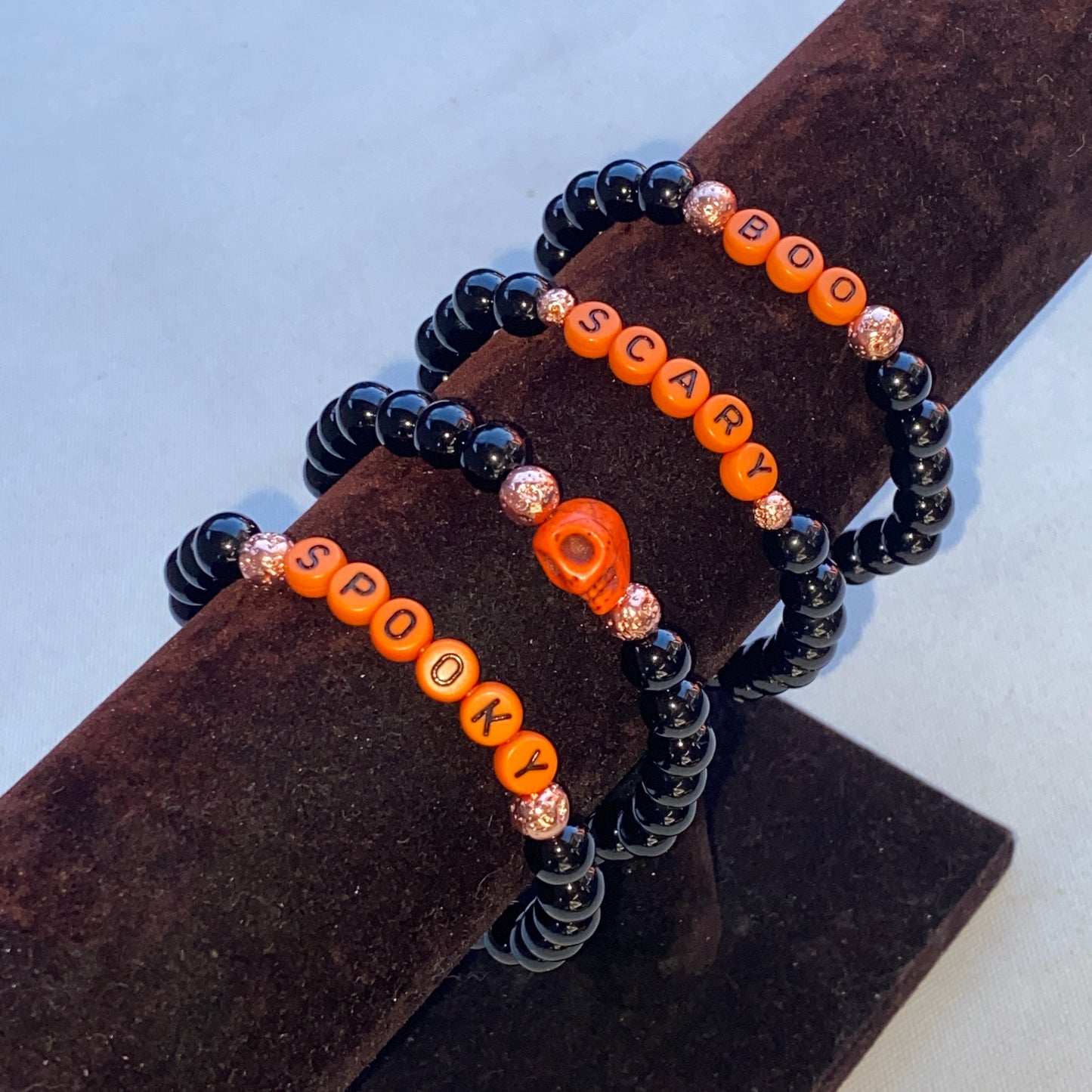 Men's Halloween Onyx and Howlite Gemstone Skull Bracelets