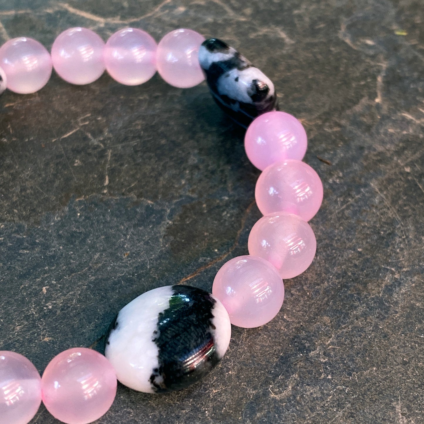 Women's Pink Agate and Zebra Jasper Gemstone bracelet