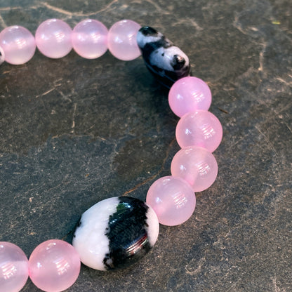 Women's Pink Agate and Zebra Jasper Gemstone bracelet