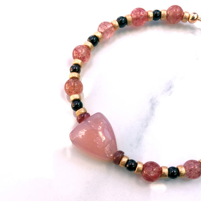 Pink Chalcedony heart, natural Cherry Quartz Gemstone bracelet