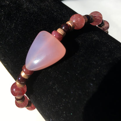 Pink Chalcedony heart, natural Cherry Quartz Gemstone bracelet