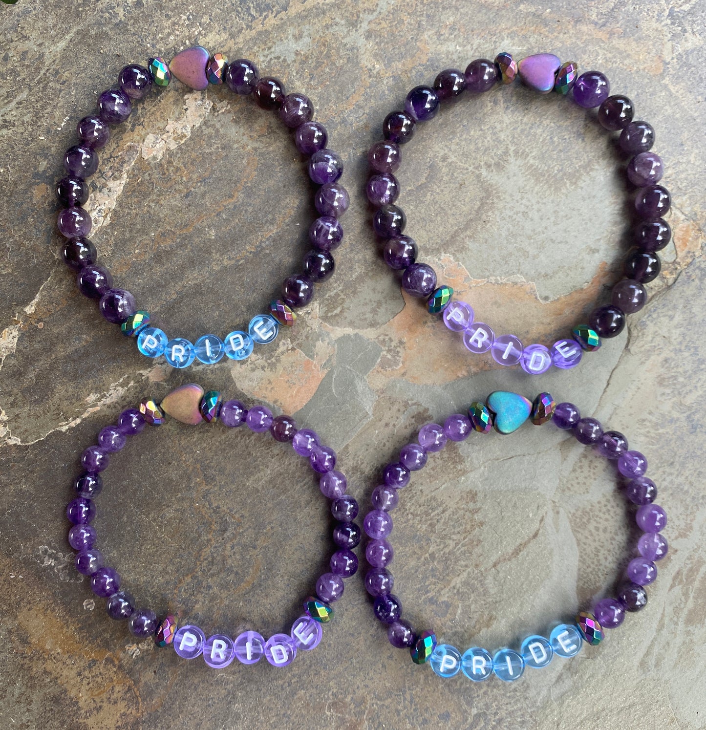 Men's and Women's PRIDE Amethyst Gemstone Bracelets