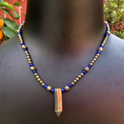 Pyrite Pendent necklace with Blue jade Gemstones