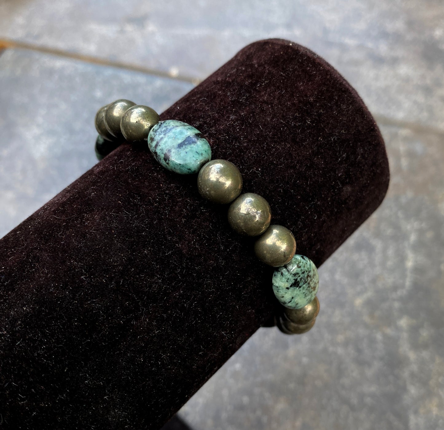 Pyrite and African Turquoise Stretch Bracelet