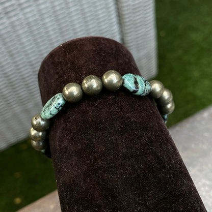 Pyrite and African Turquoise Stretch Bracelet