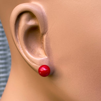 Red Coral Stud Earrings on Sterling Silver Posts