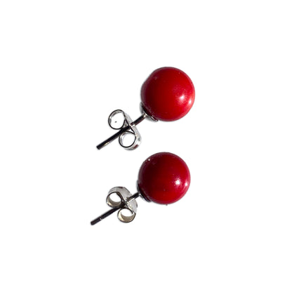 Red Coral Stud Earrings on Sterling Silver Posts