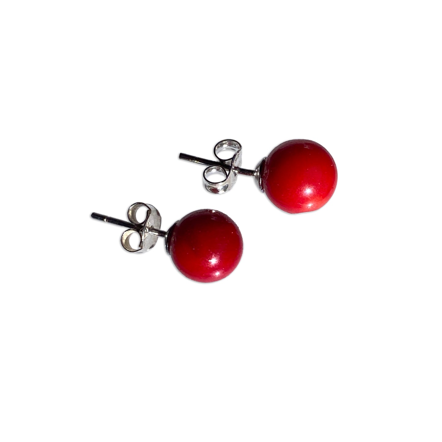 Red Coral Stud Earrings on Sterling Silver Posts