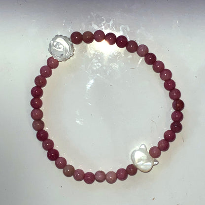 Natural Rhodonite Kitty Cat Stretch Bracelet