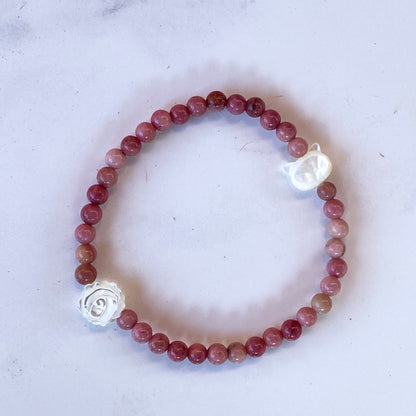 Natural Rhodonite Kitty Cat Stretch Bracelet