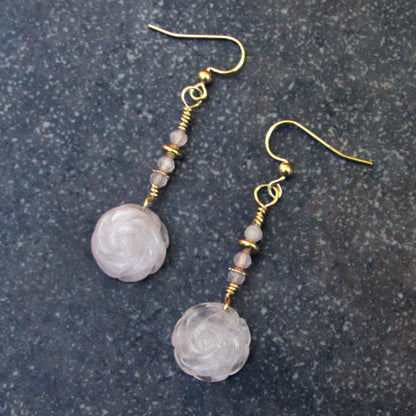 Rose Quartz gemstone and 14kt Gold Fill Drop Earrings