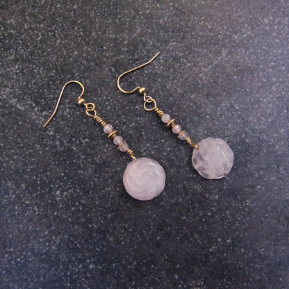 Rose Quartz gemstone and 14kt Gold Fill Drop Earrings