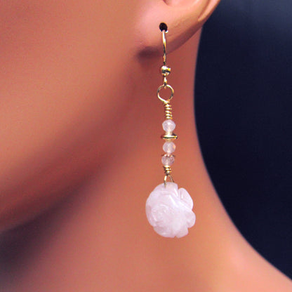 Rose Quartz gemstone and 14kt Gold Fill Drop Earrings