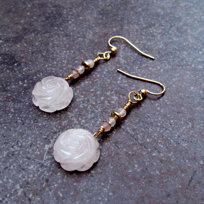 Rose Quartz gemstone and 14kt Gold Fill Drop Earrings