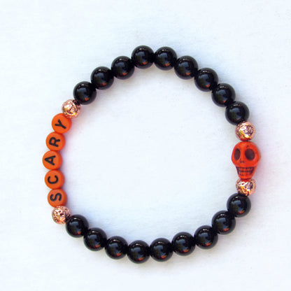 Men's Halloween Onyx and Howlite Gemstone Skull Bracelets