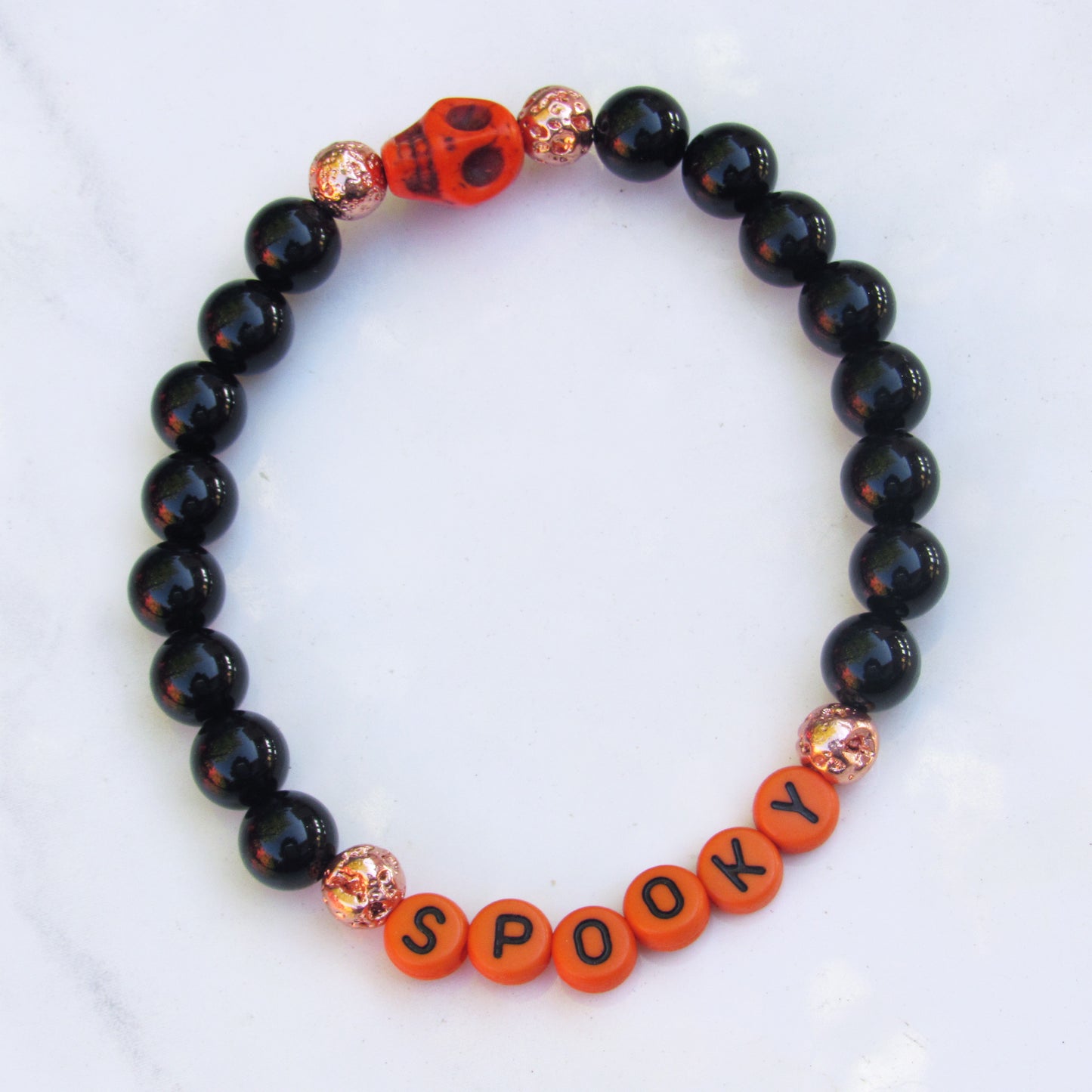 Men's Halloween Onyx and Howlite Gemstone Skull Bracelets