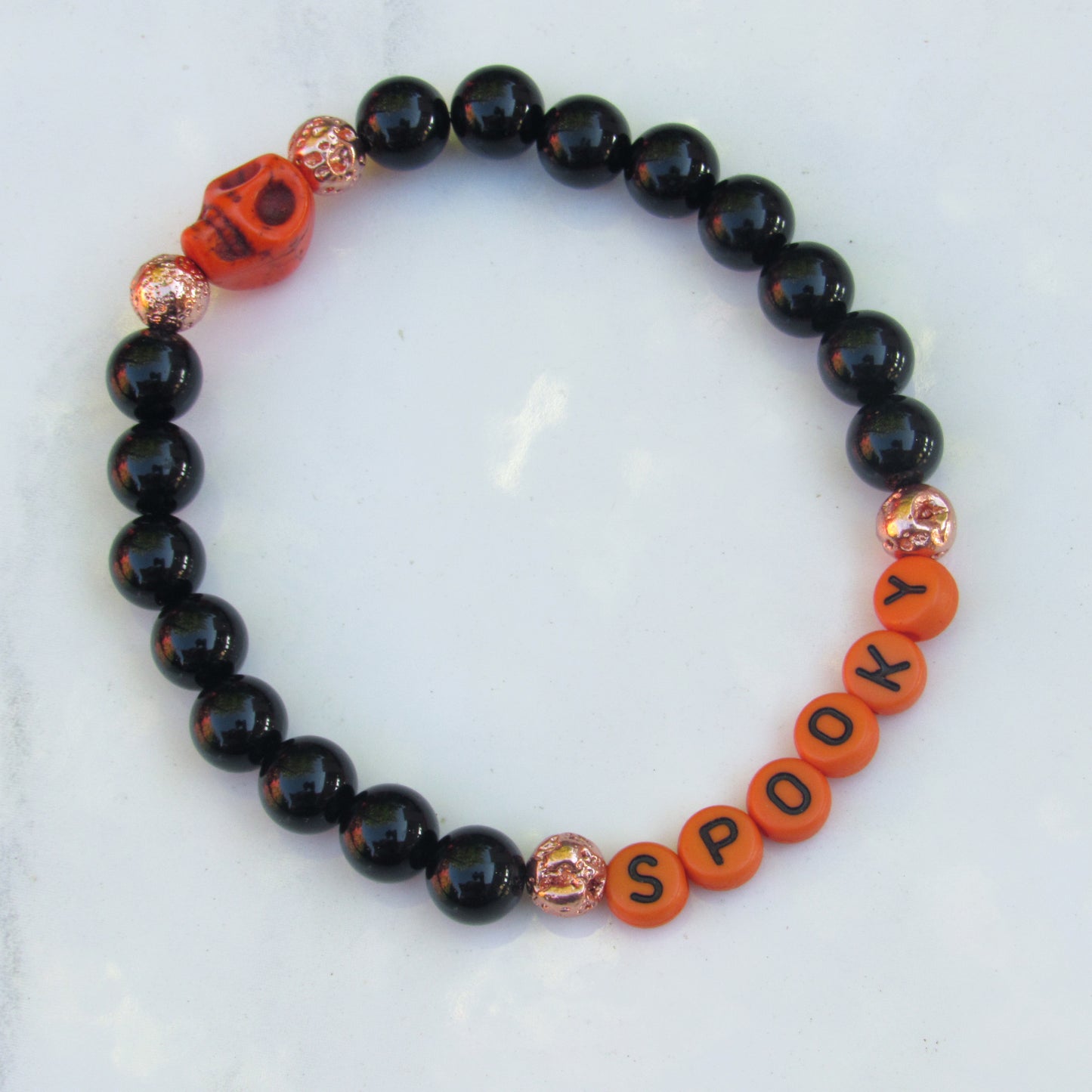 Men's Halloween Onyx and Howlite Gemstone Skull Bracelets