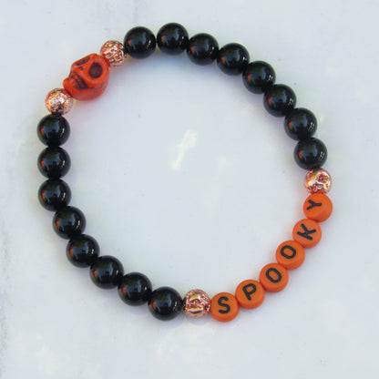 Men's Halloween Onyx and Howlite Gemstone Skull Bracelets