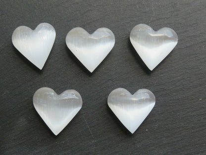 Selenite Gemstone Heart, Puffy Heart, 1.75" - 2", Palm Pocket Heart