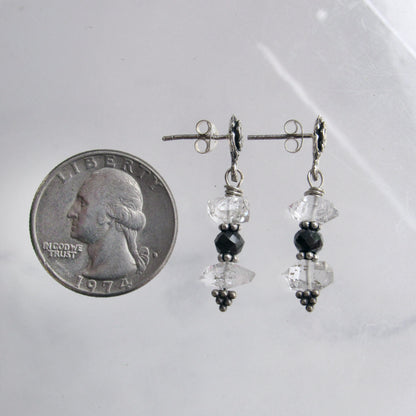 Black Diamond, Herkimer Diamond, and Sterling Silver Stud Earrings