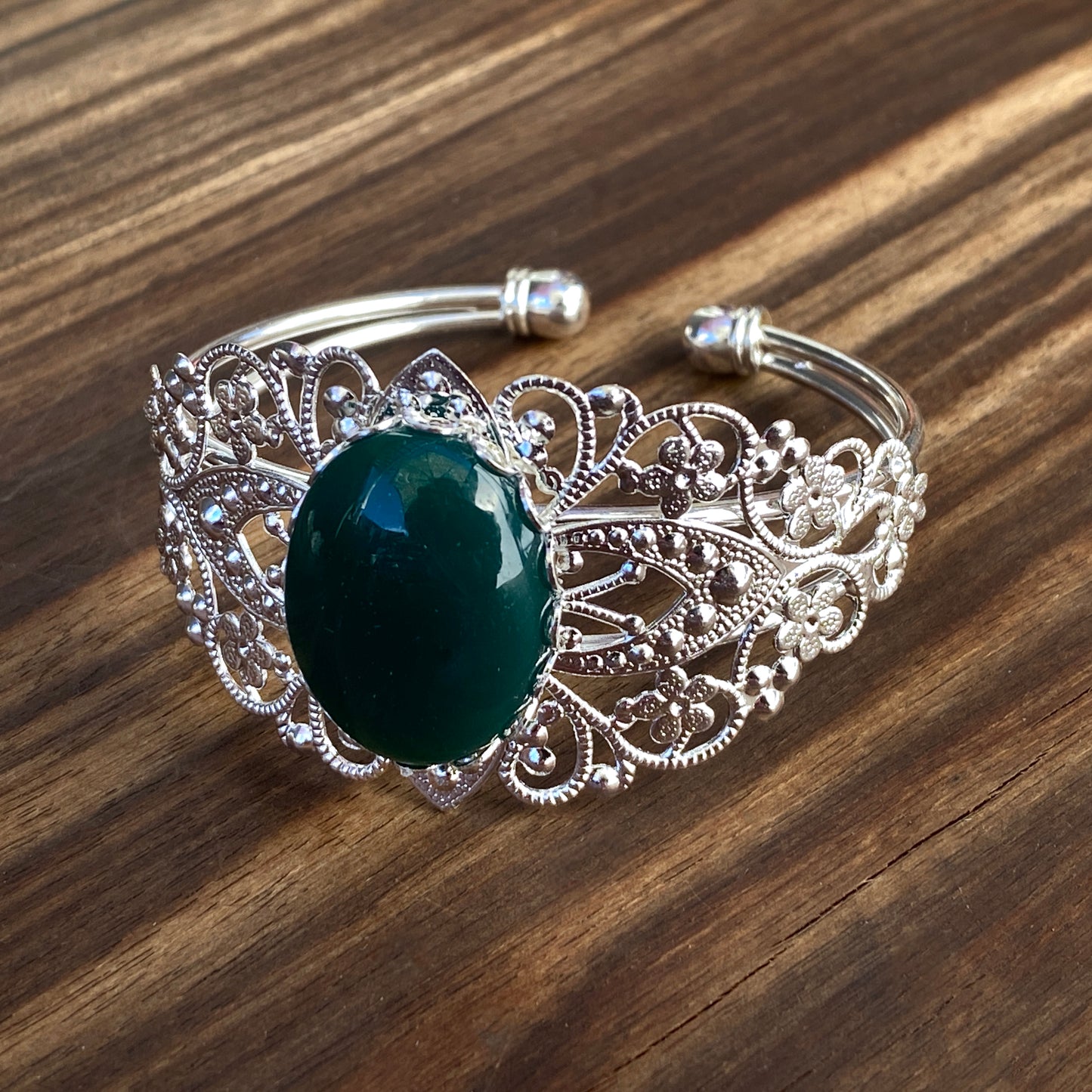 Silver Lace Cuff Bracelets with Various Gemstones